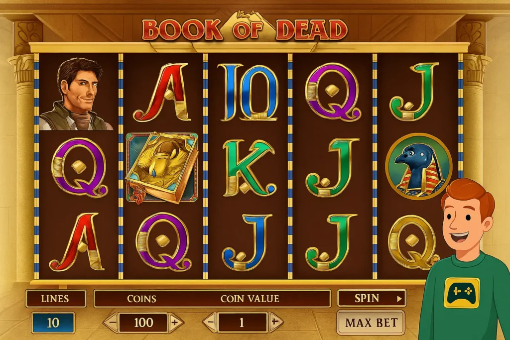 Інтерфейс слоту Book of Dead із запущеними безкоштовними спінами