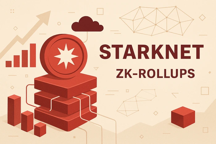 Логотип Starknet і схема ZK-rollups: STARK-докази, Cairo, Layer-2